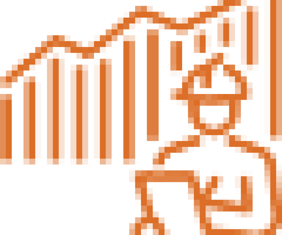 Icon showing man in hard hat standing in front of performance graph with upward trend