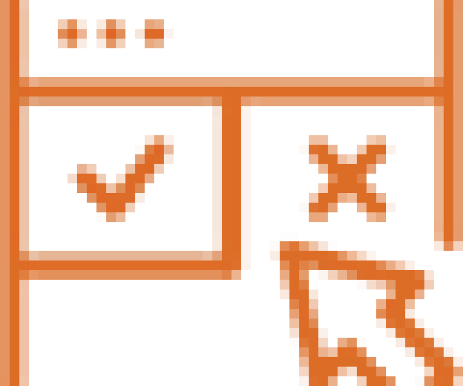 Icon of dashboard showing a tick and cross for save and exit respectively.